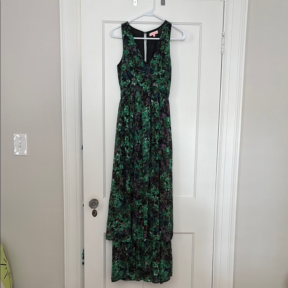 re:named Black and Green Floral Maxi Dress